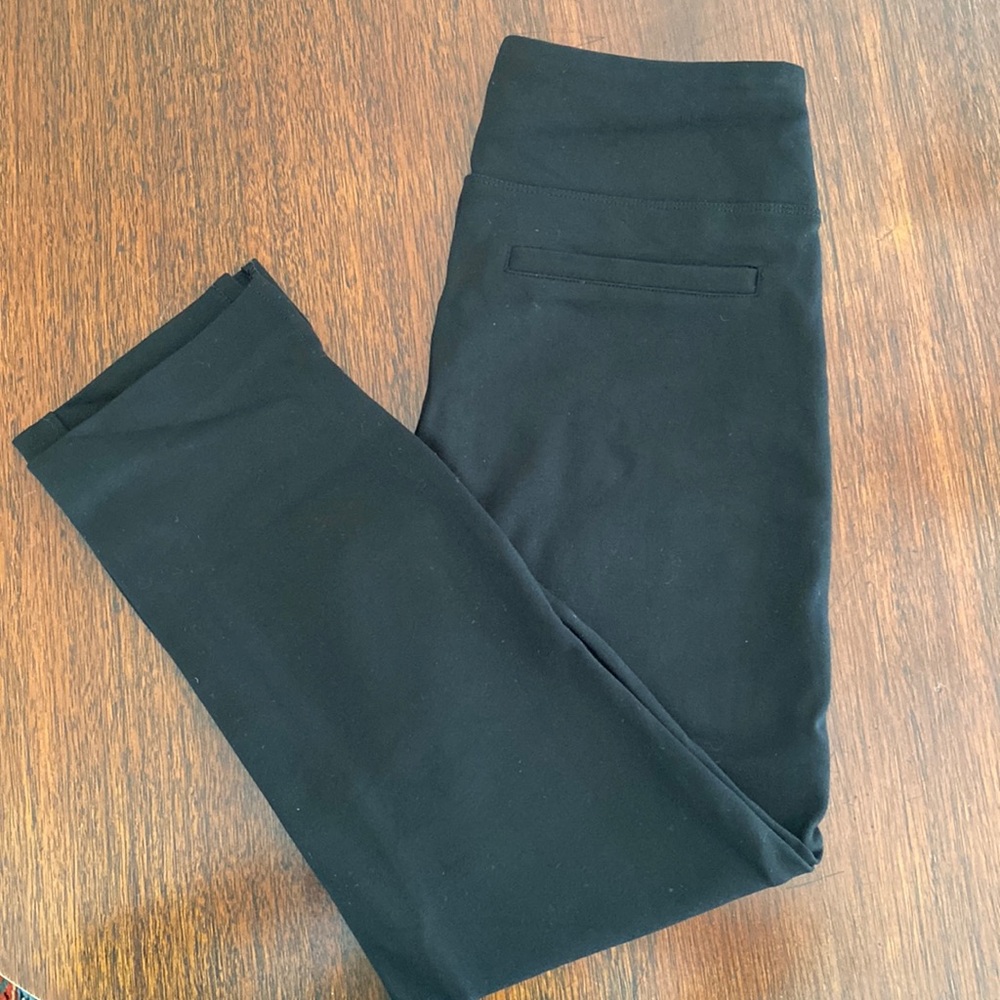 Peach Black Ponte Knit Elastic Waist Cropped Ponte Crop Ankle Pull On Pants XS